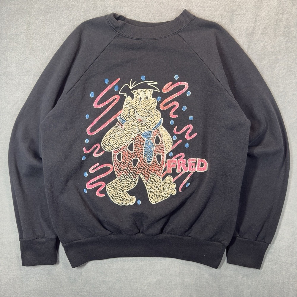 Vintage Fred Flinstone Graphic Sweatshirt Large Black Signal Mega Fleece USA